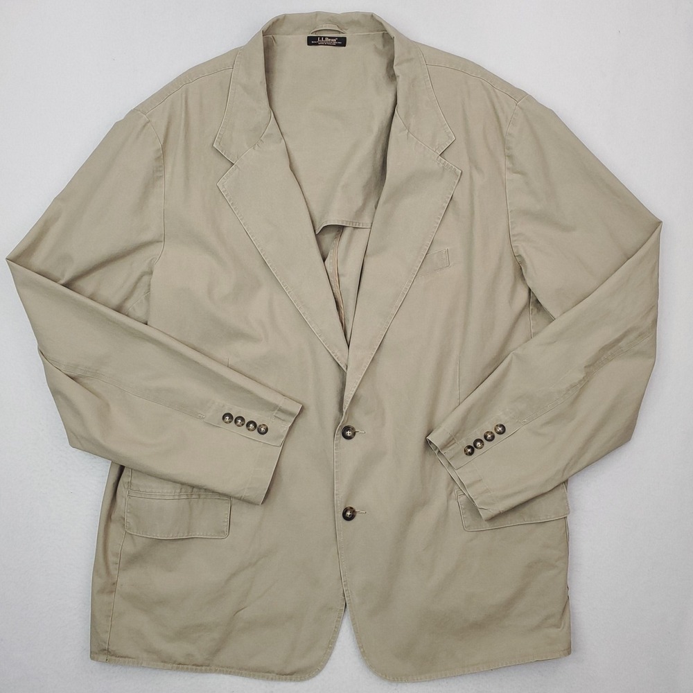 LL Bean Blazer Mens 52 Beige Cotton Two Button Casual Sport Coat Jacket